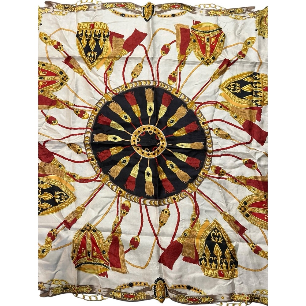 Vintage Torrente Multicolor Gold Tassel‎ Crown Silk Scarf - Picture 3 of 5
